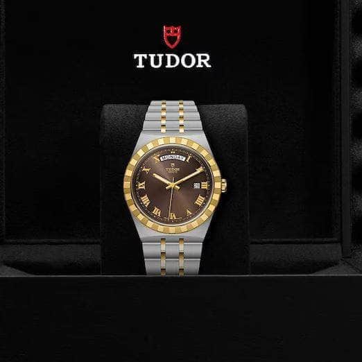 Tudor Watches TUDOR ROYAL 41MM S&G CHOCOLATE DIAL DAY-DATE WATCH M28603-0007