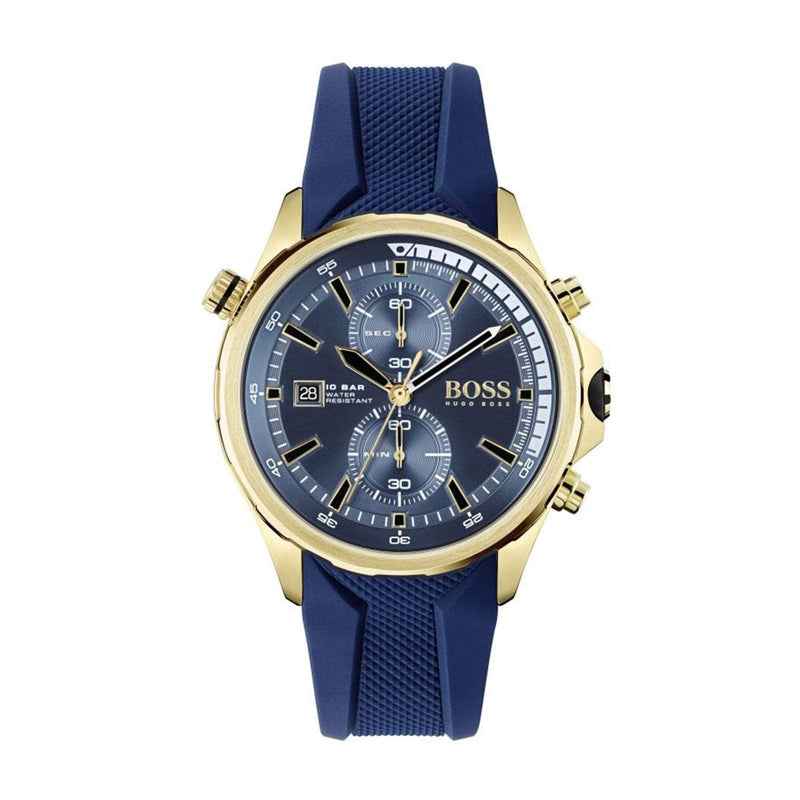 BOSS Watches Watch Hugo Boss Globetrotter Gold Case Blue Strap Mens Watch 1513822