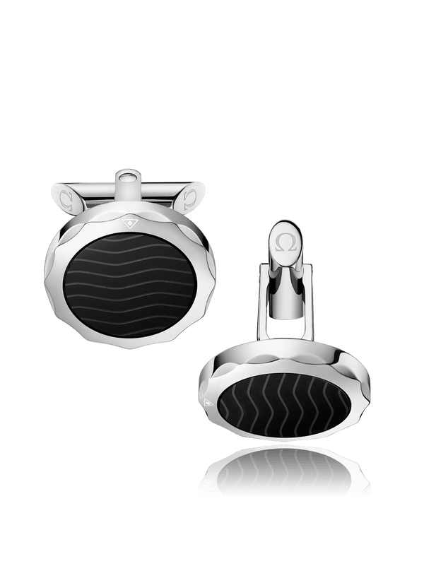 OMEGA Cufflinks Omega Stainless steel and black ceramic engraved plate Cufflinks C607ST0000205