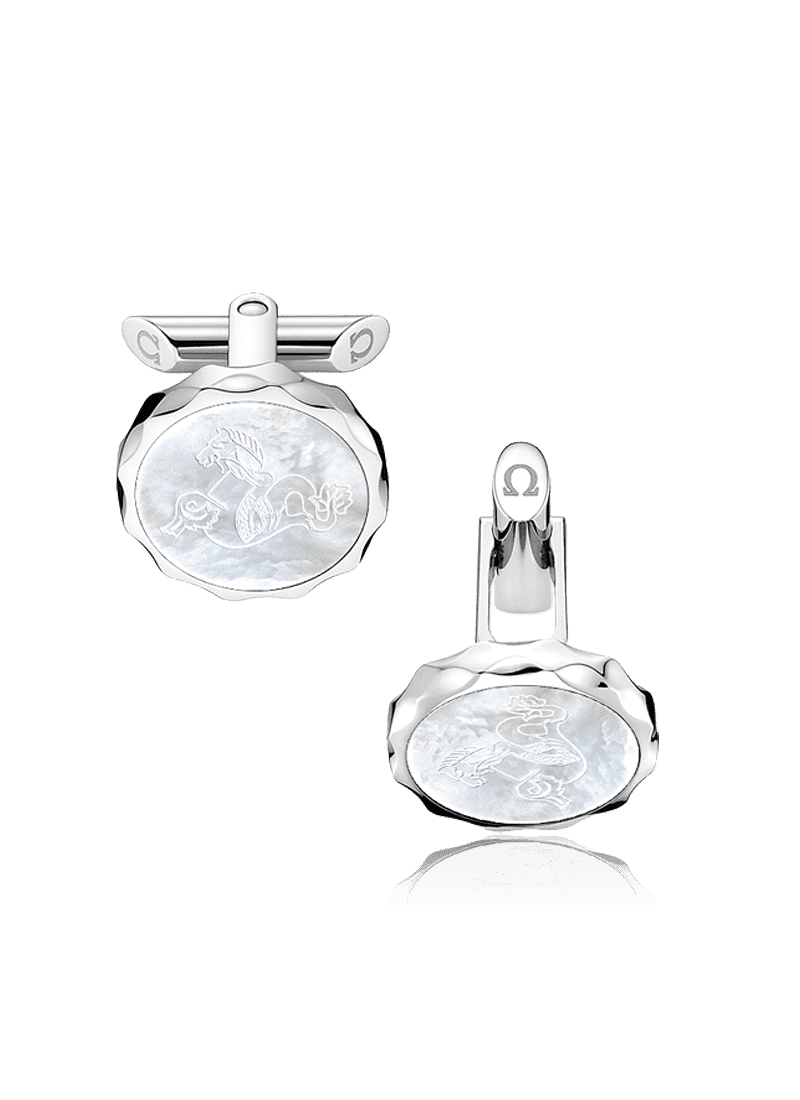 OMEGA Cufflinks Omega Stainless steel and Seahorse engraved Mother-of-Pearl Cufflinks C93STA0504205