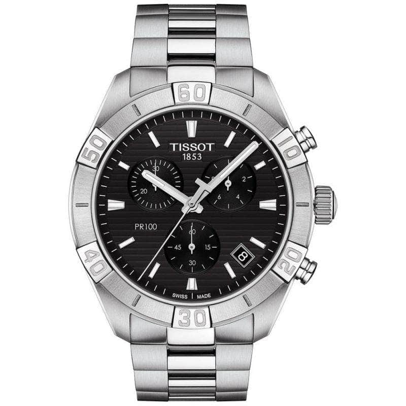 Tissot PR100 Black Dial Stainless Steel Watch-Watch-Emson Haig