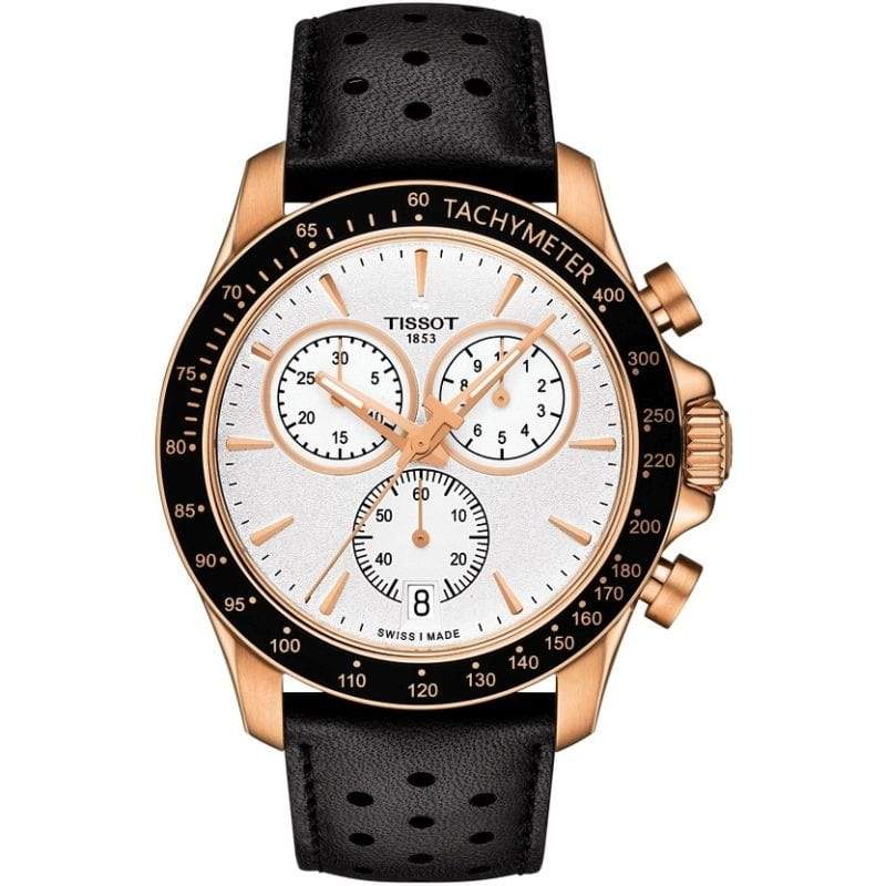 Tissot Watch Tissot V8 Chronograph Watch | Silver & Rosegold Dial with Black Leather Strap