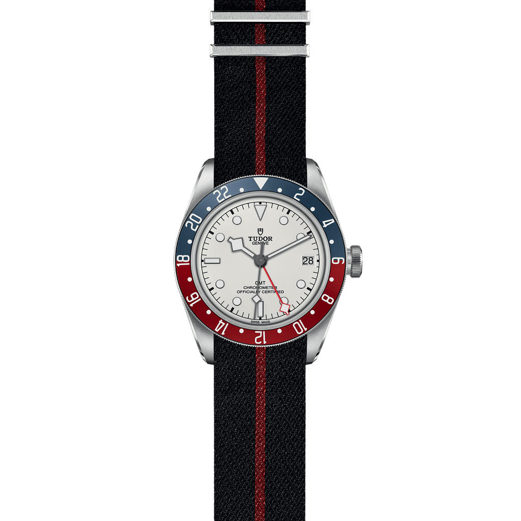 Tudor Black Bay GMT 41mm Steel Case Fabric Strap Watch Emson Haig